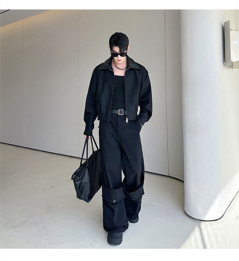 Men's Cropped Jacket & Wide-Leg Cargo Trousers Set