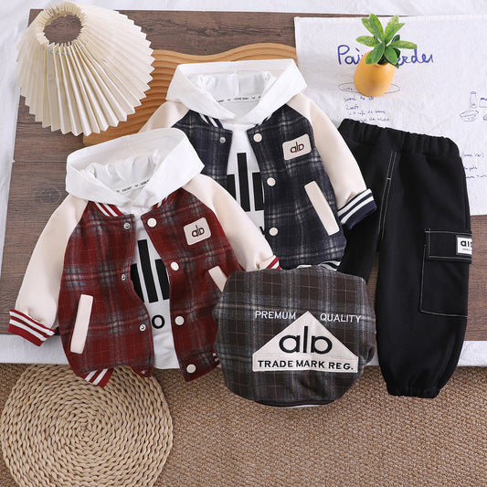 Stylish Hooded Baseball Jacket 3-Piece Set for Boys Spring Autumn