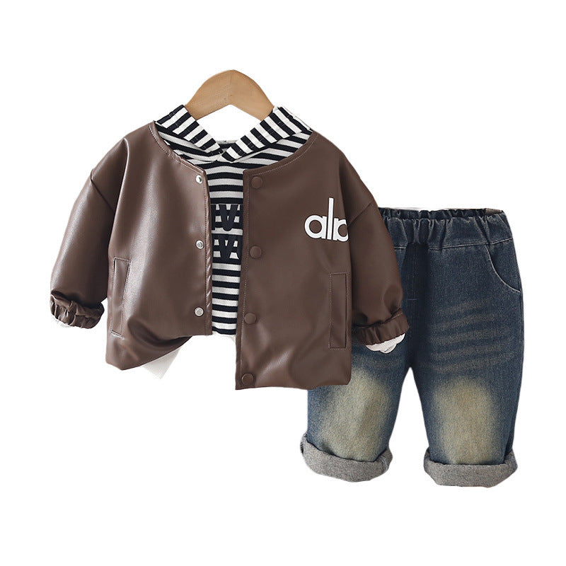 Casual Boys 3-Piece Leather Jacket Suit Set for Infants and Toddlers - product image 5