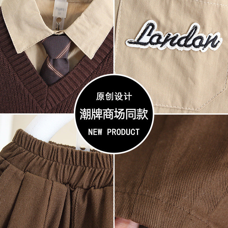 Boys Spring Autumn Fashion Three-Piece Suit Set with Vest, Tie and Shirt - product image 4