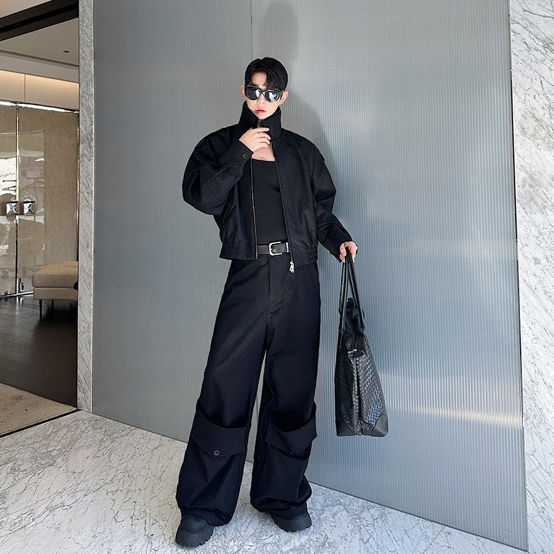 Men's Cropped Jacket & Wide-Leg Cargo Trousers Set