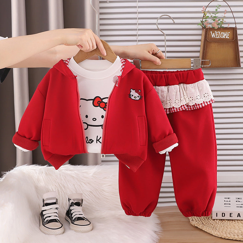 Girls Autumn Cartoon Long Sleeve Jacket 3 Piece Outfit Set - product image 4
