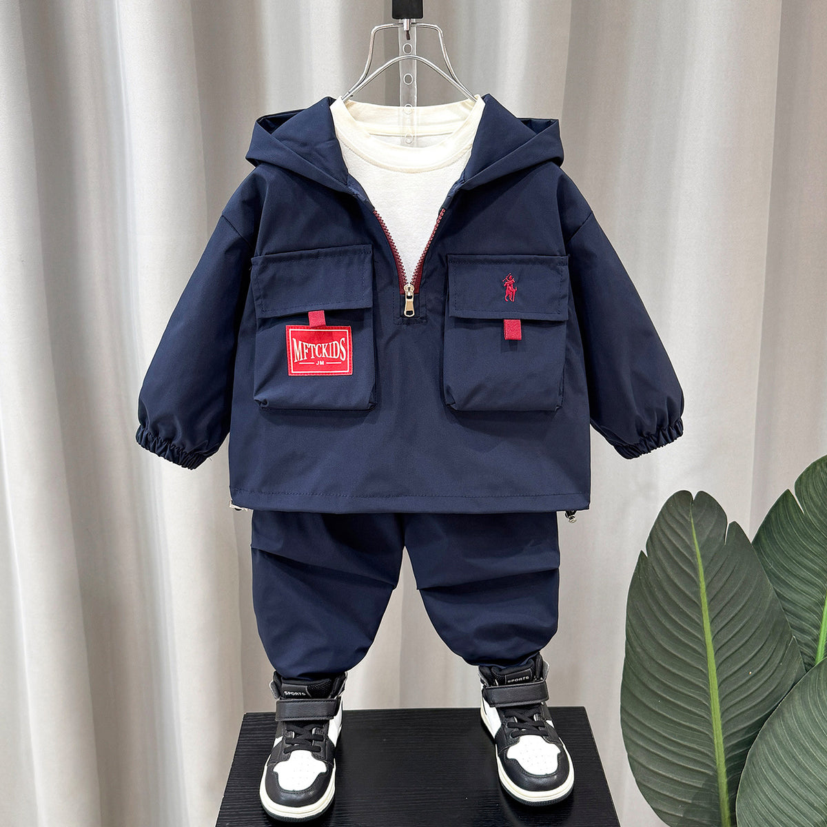 Boys' Cargo Hooded Jacket & Pants Set – Red/Navy - product image 2