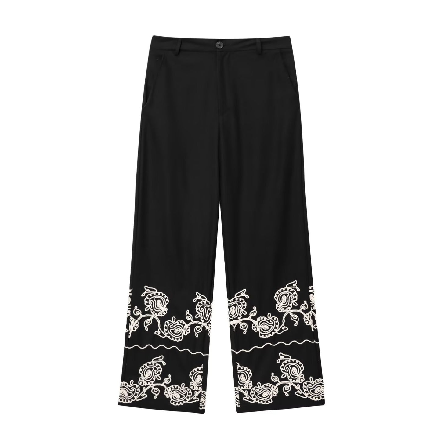 Women's Linen Blend Embroidered Top + Embroidered Wide-leg Pants Set