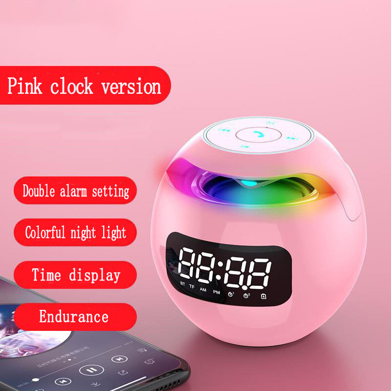 Clock Colorful Bluetooth Speaker Mini Portable Home Ball Plug in Card Small Steel Gun Computer Audio - 2bazar4
