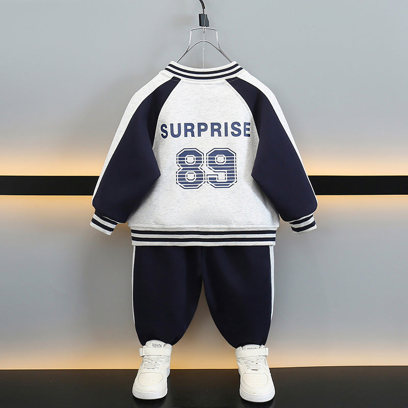 Boys Baseball Jacket Two Piece Set Long Sleeve Stand Collar Casual Outfit - product image 4