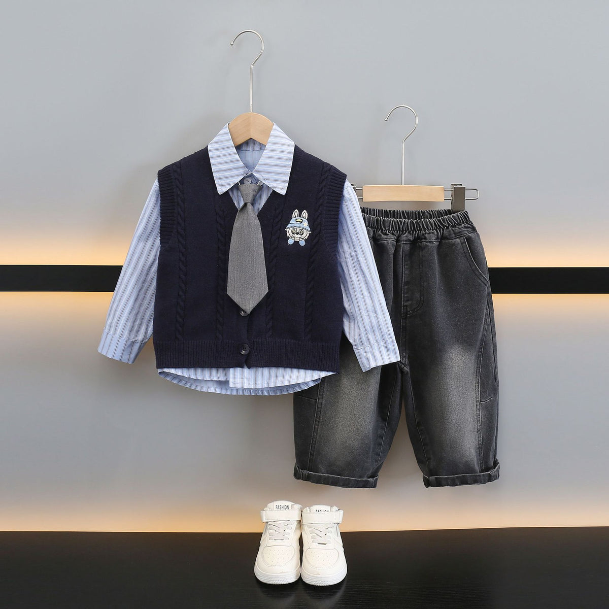 Boys' 3-Piece Knit Vest and Shirt Set - Preppy Style Fall Outfit - product image 6