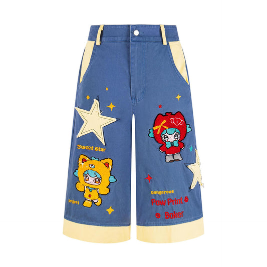 Cartoon patchwork embroidered jeans
