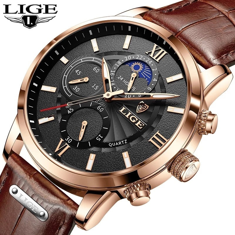 Lige New Quartz Watch Quartz Multifunction Chronograph Waterproof Watch