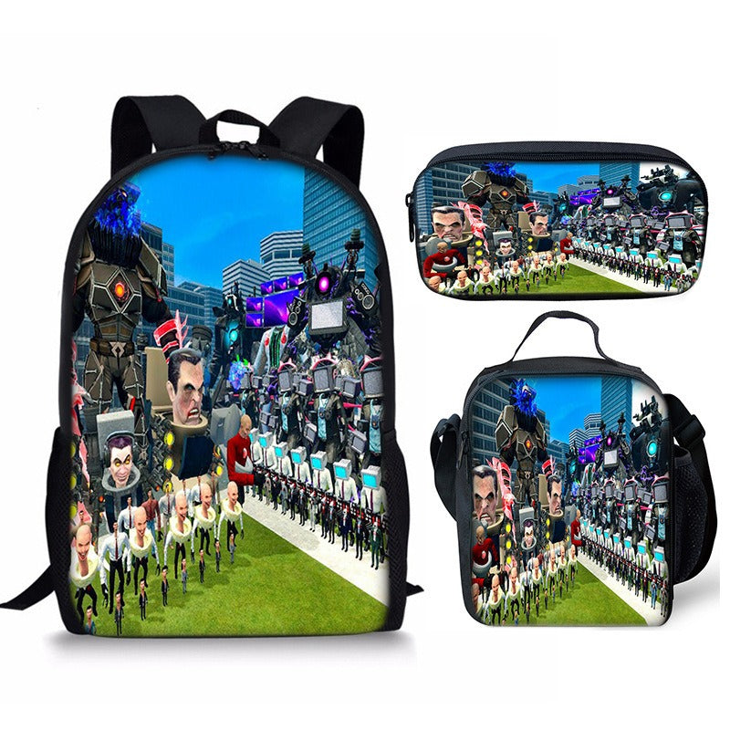 New 3PC-SET Skibidi Toilet Man Backpack Custom Game Peripheral Schoolbags For Primary Secondary School Teenage eprolo