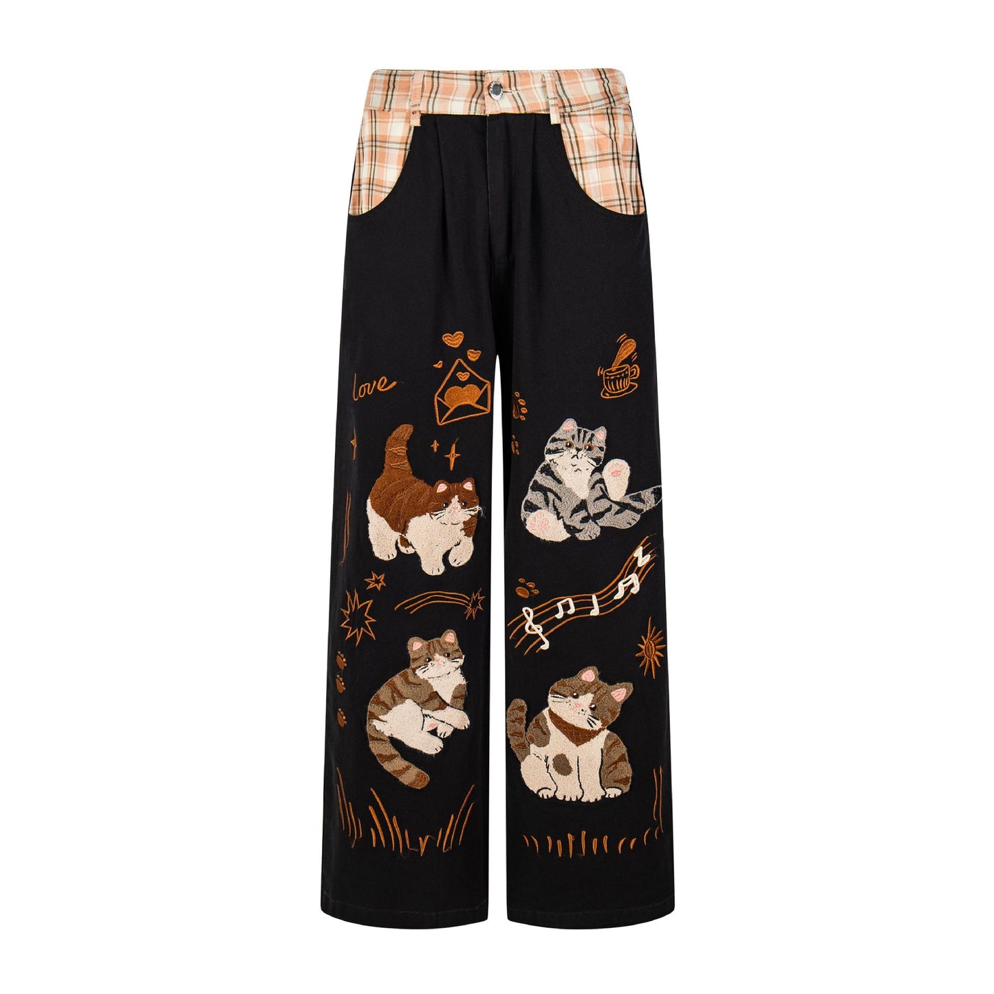 Cat patch embroidered jeans