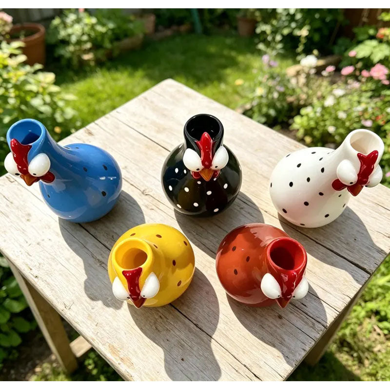 Hand-Painted Rooster Vase Sculpture – Colorful Resin Home Decor