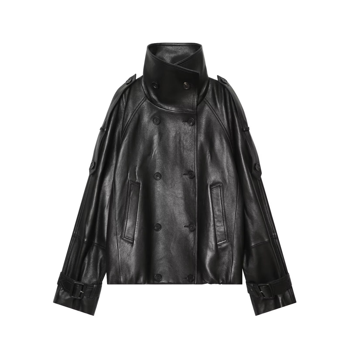 Women's Double-Breasted Faux Leather Jacket