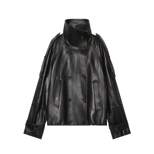 Women's Double-Breasted Faux Leather Jacket