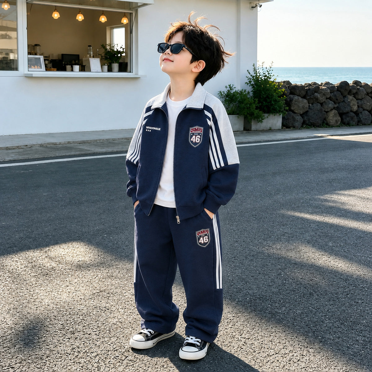 Boys Long Sleeve Hoodie and Jacket Set Casual Sportswear Two-Piece Outfit - product image 2