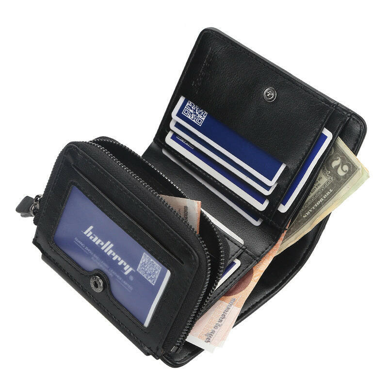 Wallet Men's Short Multi Card Position Three Fold Zipper Zero Wallet FWallet Fashion Thin Card Bag MenApplicable Gender:MaleMaterial: PU LeatherWallet fold: 3 foldOpening Method: Zipper BuckleInternal Structure of the bag: large billfold, photo position, change posit