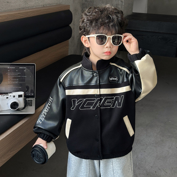Boys' PU Leather Stand Collar Jacket - product image 2