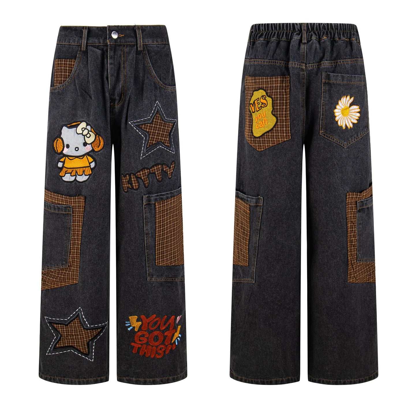 KT cat embroidered jeans