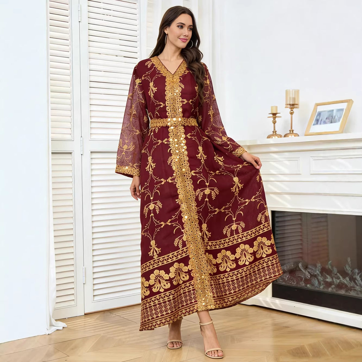 Mesh embroidered long skirt