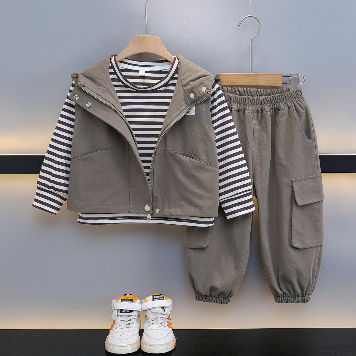 Workwear Vest 3-Piece Set for Boys Autumn Spring Casual Outfit