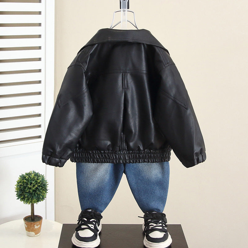 Stylish PU Leather Jacket for Boys Autumn Spring Casual Outerwear - product image 4