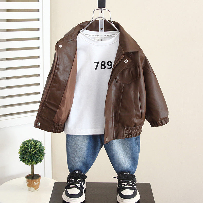 Stylish PU Leather Jacket for Boys Autumn Spring Casual Outerwear - product image 3