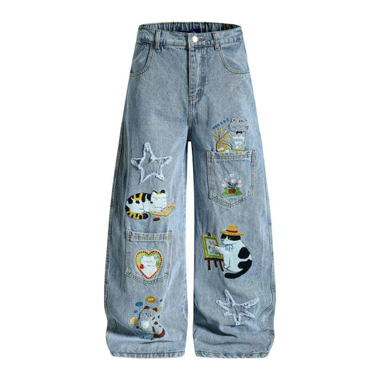 Fun cartoon embroidered jeans