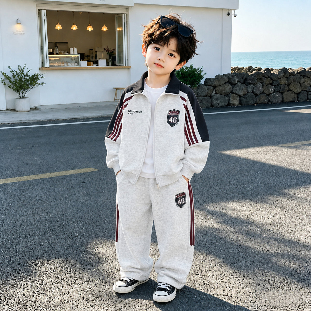 Boys Long Sleeve Hoodie and Jacket Set Casual Sportswear Two-Piece Outfit