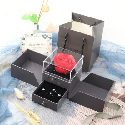 Double Door Eternal Rose Gift Box Jewelry Packaging Box Ring Earnail Necklace Jewelry Box - 2bazar4