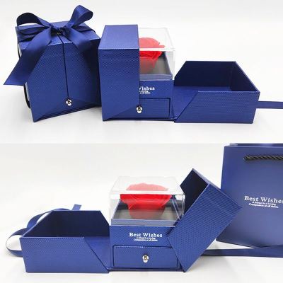 Double Door Eternal Rose Gift Box Jewelry Packaging Box Ring Earnail Necklace Jewelry Box - 2bazar4