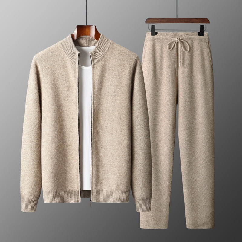 Men's 100% Australian Wool Zip Cardigan & Trousers Set