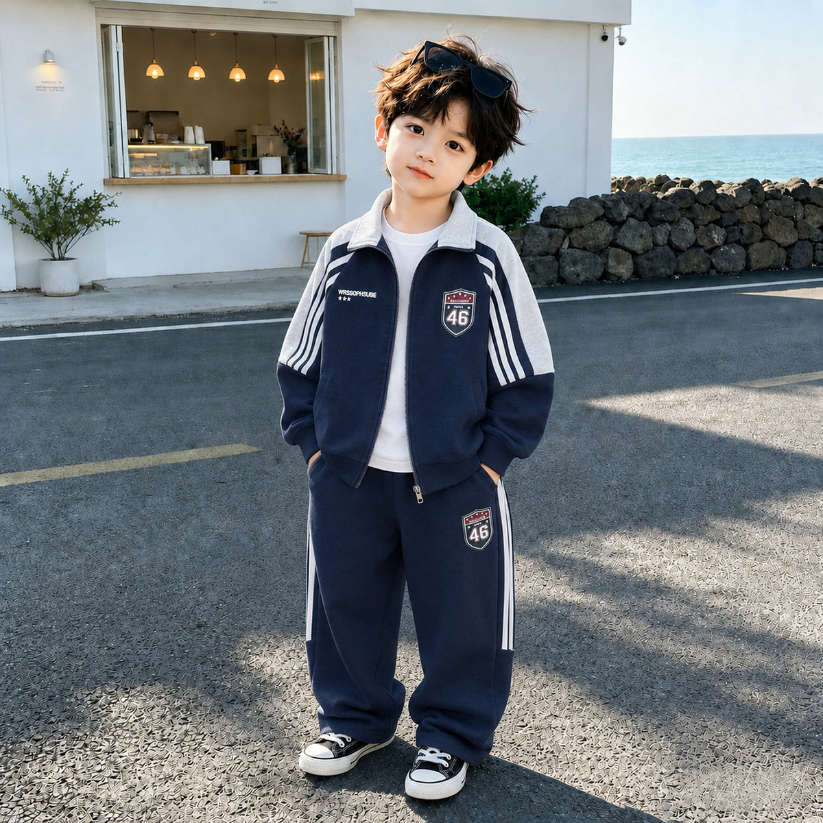 Boys Long Sleeve Hoodie and Jacket Set Casual Sportswear Two-Piece Outfit - product image 6