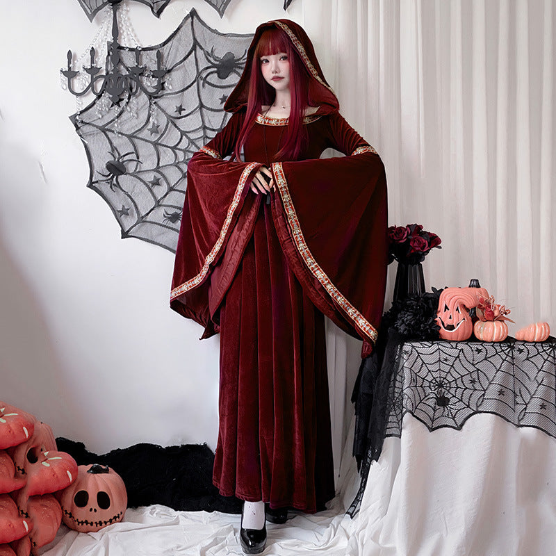 Halloween adult costume medieval retro court European vampire Little Red Riding Hood witch dress long skirt
