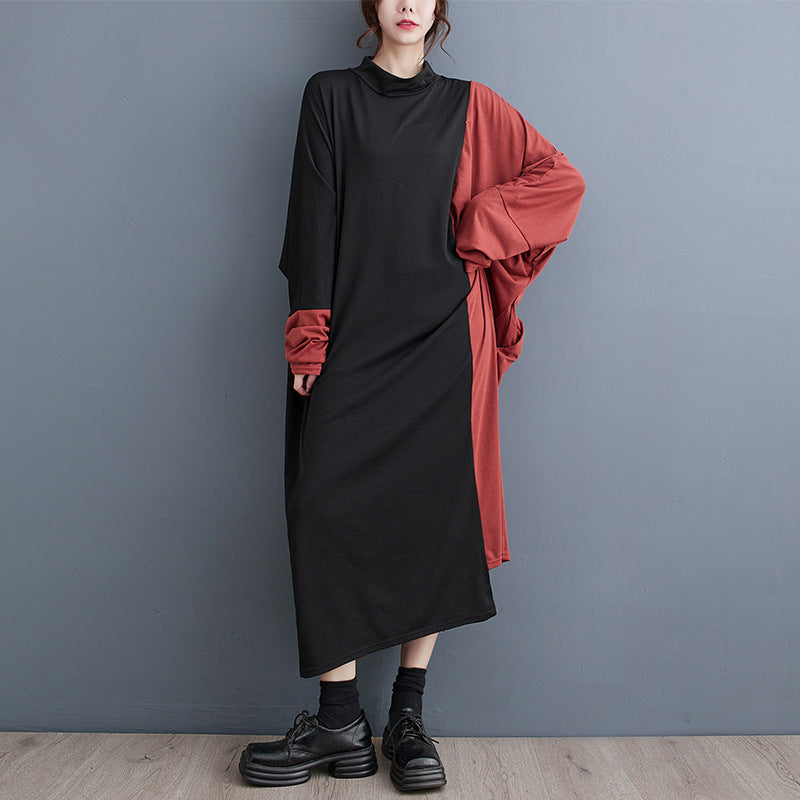 Spring Autumn Patchwork Irregular Dress Women Pullovers Sweater Dress Long Sleeve Dress Women Sweater