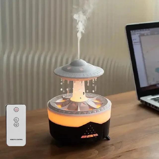 Rain Drop Air Humidifier Essential Oil Diffuser 350ml 7 Colors LED Lamp Ultrasonic Remote Control USB Rain Cloud Aroma Diffuser - 2bazar4
