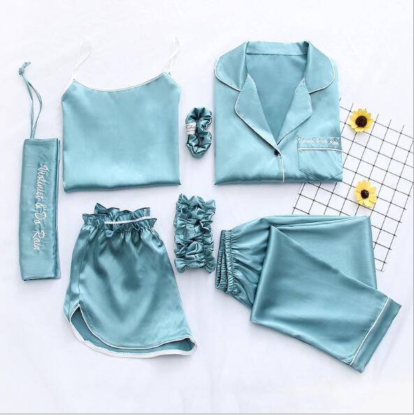 Home Clothes Sexy Pijama 7 Pieces Silk Pajamas For Women Night Suit Sleepwear Sets Pyjamas Women Spring Summer Q1047 - 2bazar4