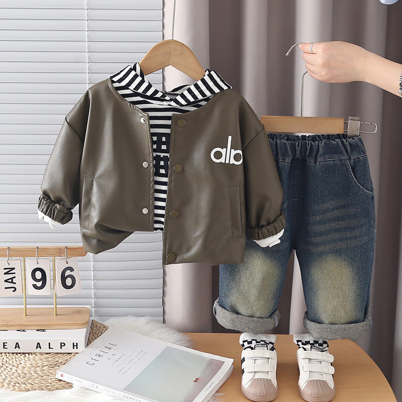 Casual Boys 3-Piece Leather Jacket Suit Set for Infants and Toddlers - product image 4