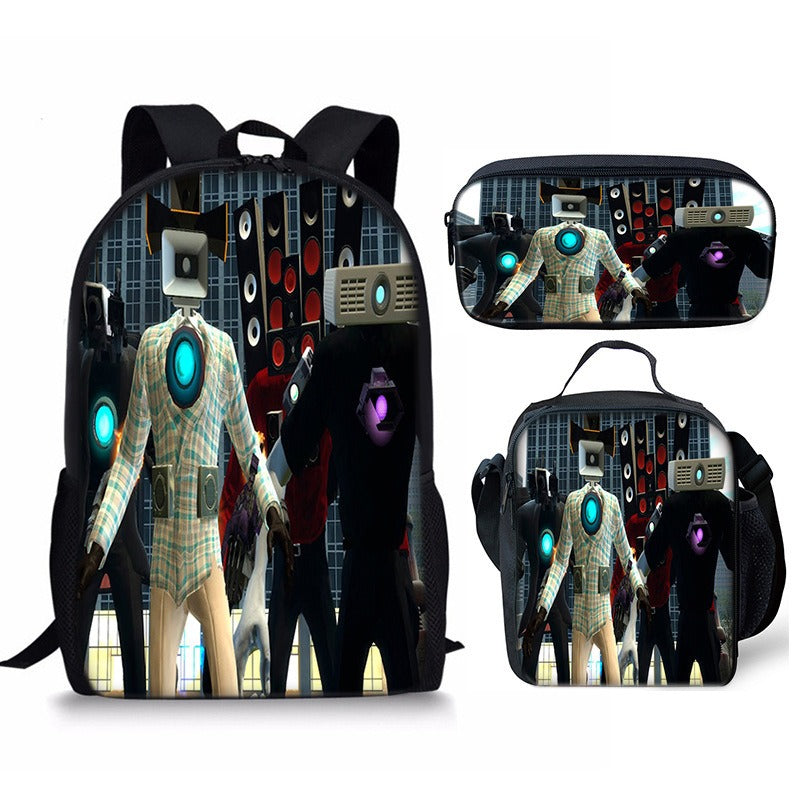 New 3PC-SET Skibidi Toilet Man Backpack Custom Game Peripheral Schoolbags For Primary Secondary School Teenage eprolo