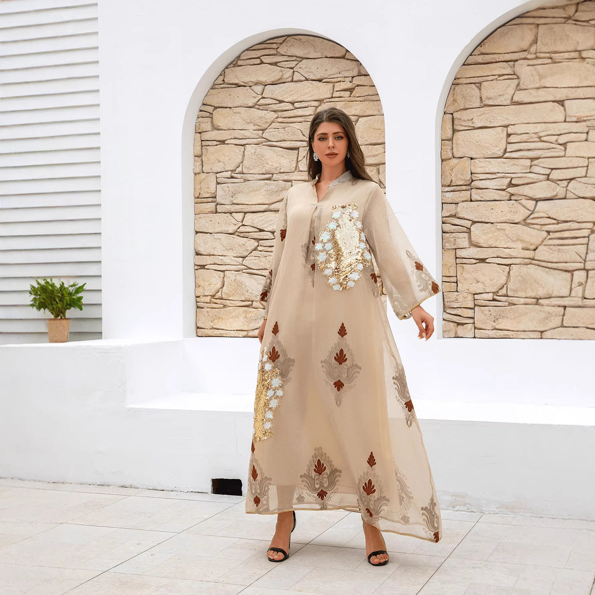 Bead embroidered dress for women