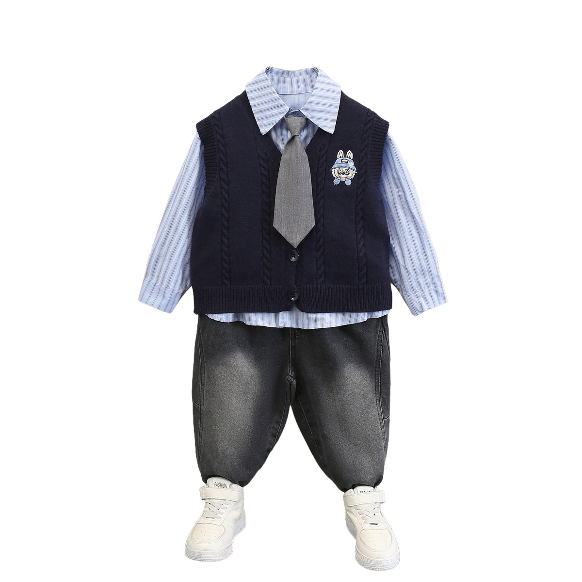 Boys' 3-Piece Knit Vest and Shirt Set - Preppy Style Fall Outfit - product image 5