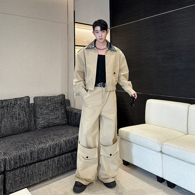 Men's Cropped Jacket & Wide-Leg Cargo Trousers Set