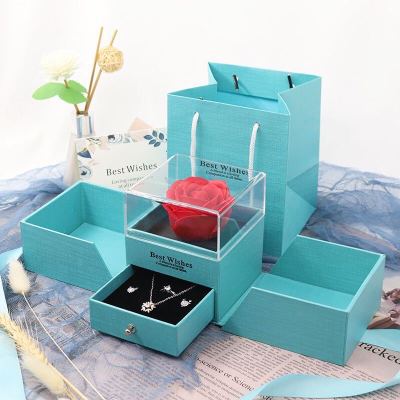 Double Door Eternal Rose Gift Box Jewelry Packaging Box Ring Earnail Necklace Jewelry Box - 2bazar4