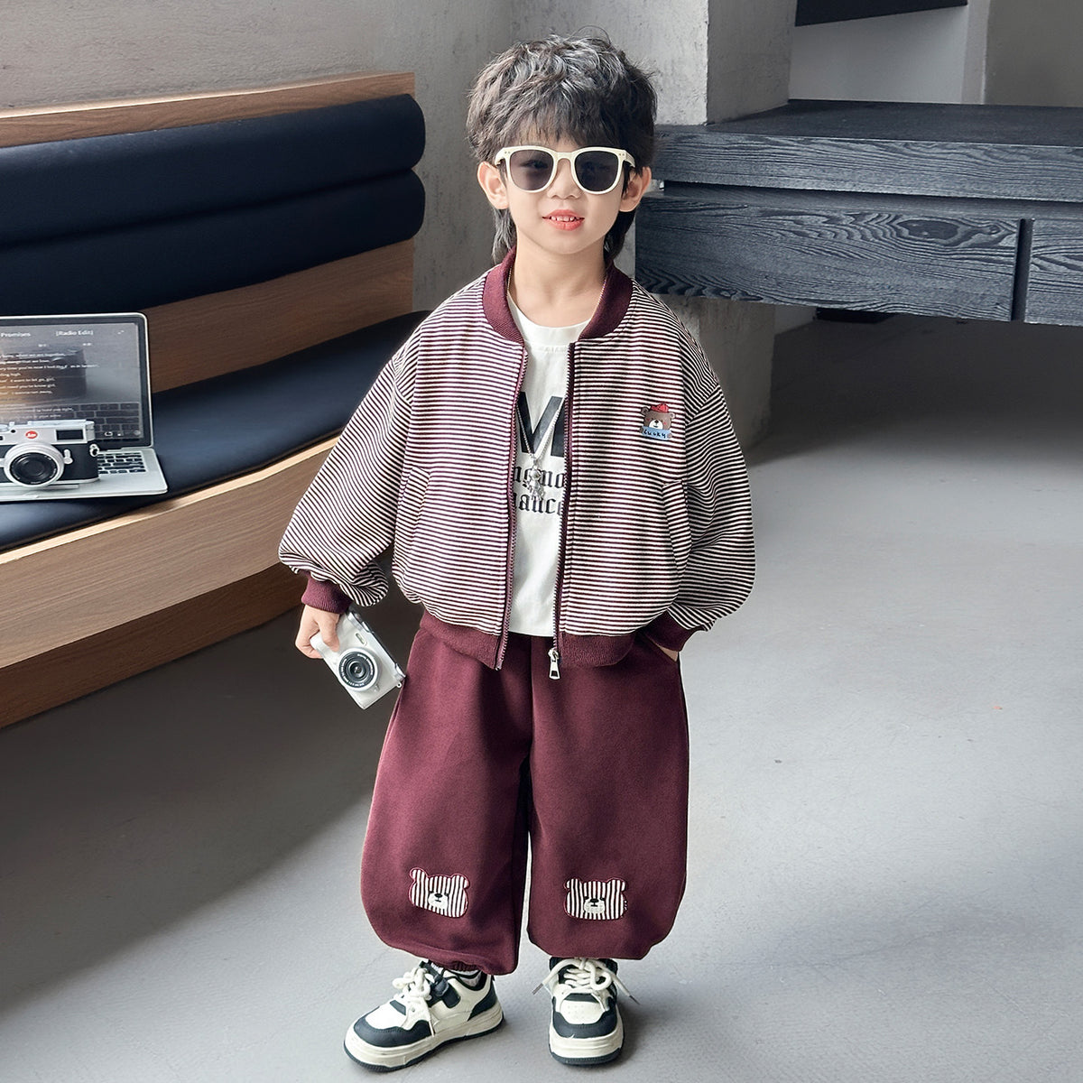 Boys' Striped Layered-Look Hoodie & Trousers Set