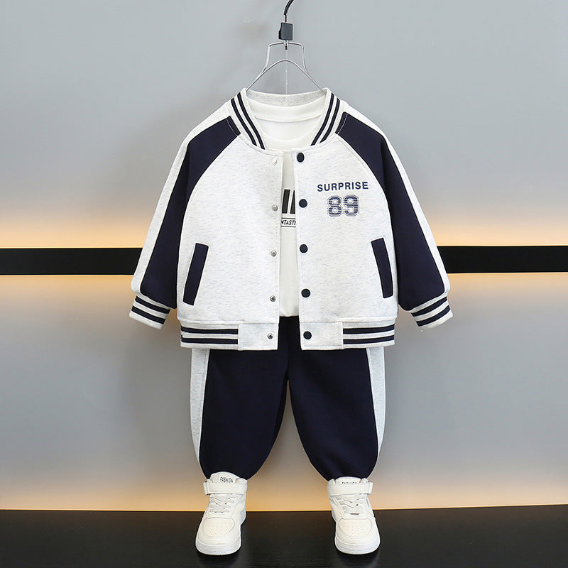 Boys Baseball Jacket Two Piece Set Long Sleeve Stand Collar Casual Outfit - product image 2