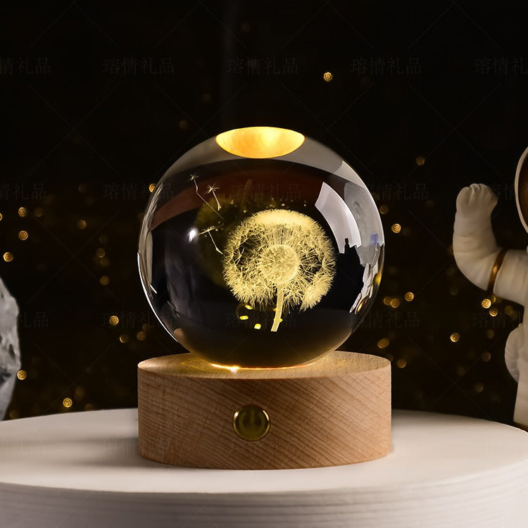 Starry Sky Astronaut White Crystal Ball Glow 3D Sculpture Night Light Customized Desktop Decoration