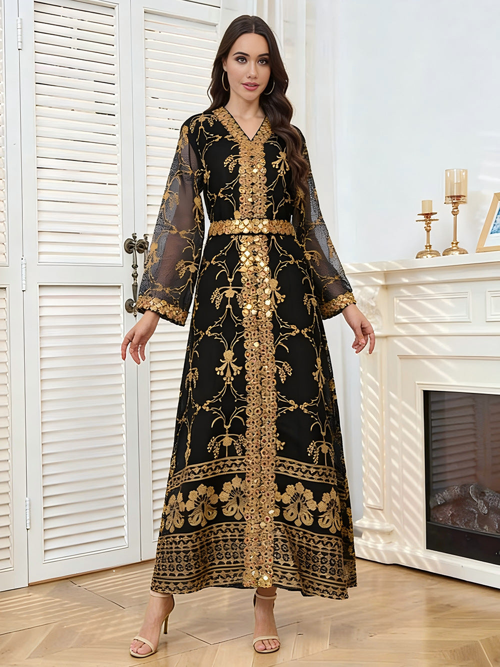 Mesh embroidered long skirt