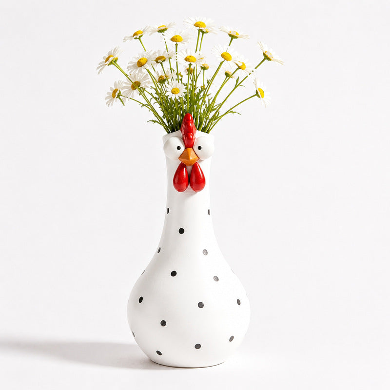 Hand-Painted Rooster Vase Sculpture – Colorful Resin Home Decor