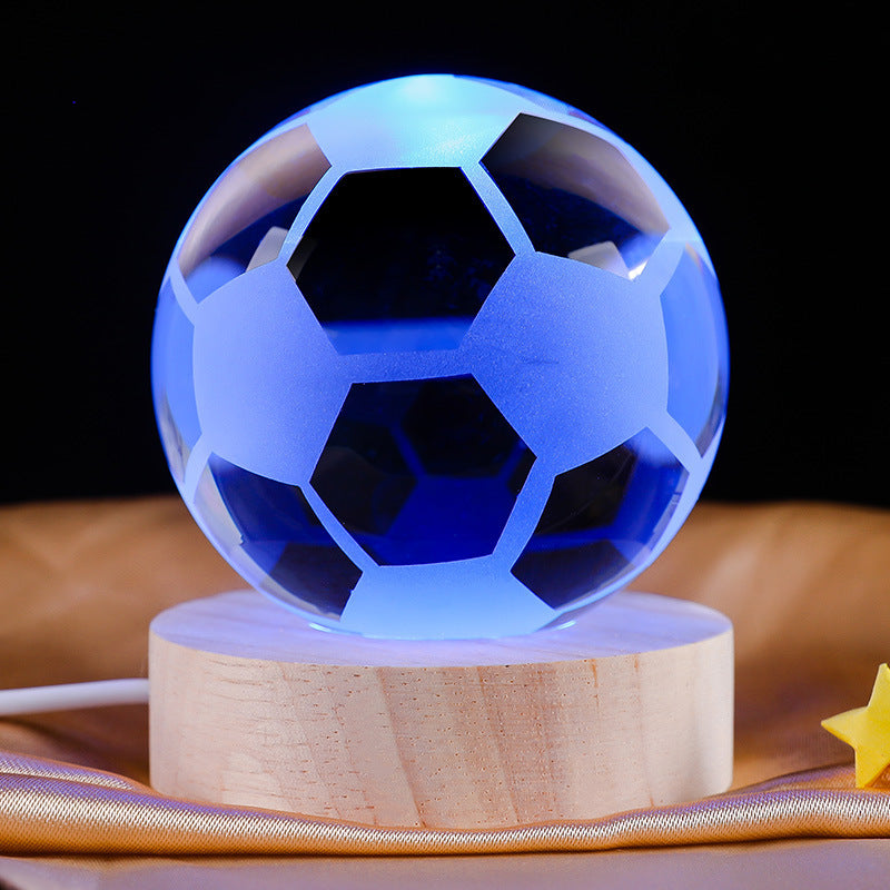 Creative 3D Internal Carving Night Light Basketball Crystal Ball Decoration Gift for Men's Birthday