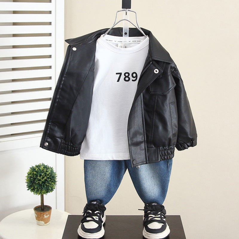 Stylish PU Leather Jacket for Boys Autumn Spring Casual Outerwear - product image 2