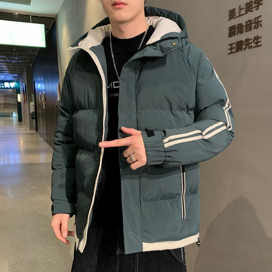Men's new cotton coat, autumn and winter hooded cotton jacket, casual bread jacket, two-fold cotton jacket,